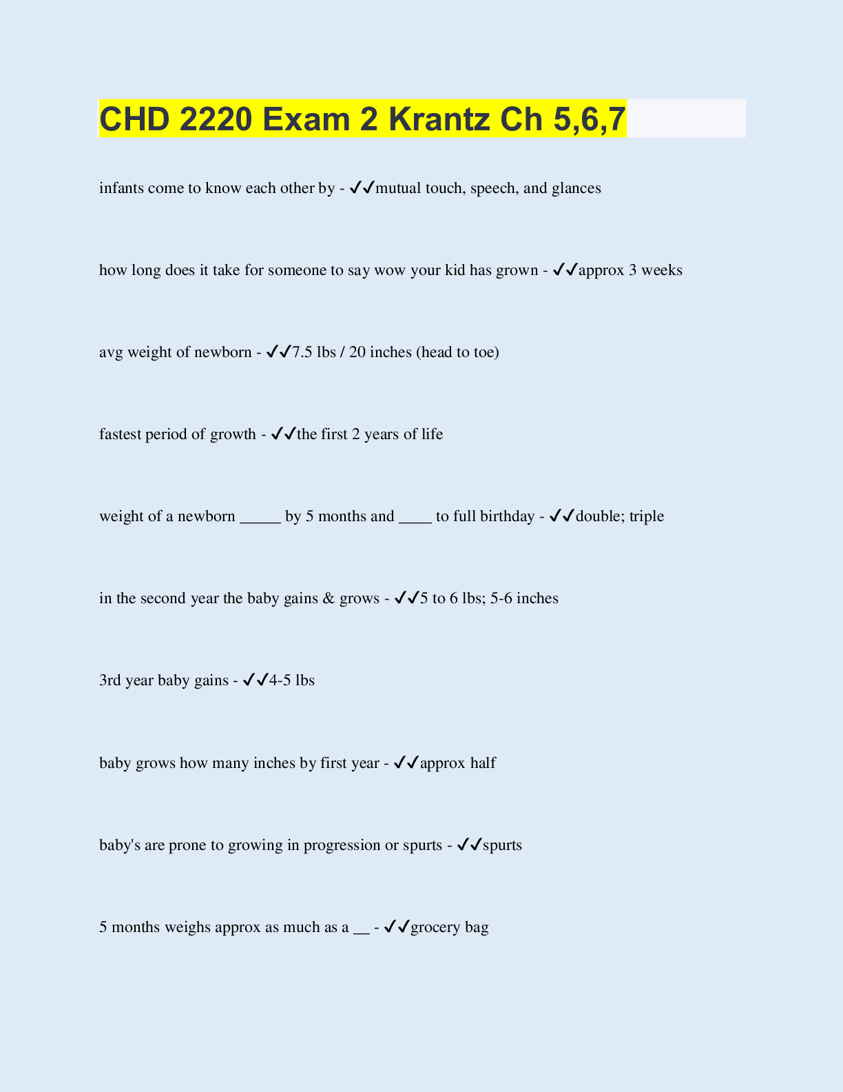 Preview image for CHD 2220 Exam 2 Krantz Ch 5,6,7 |  70 Questions with 100% Correct Answers | Updated 2023